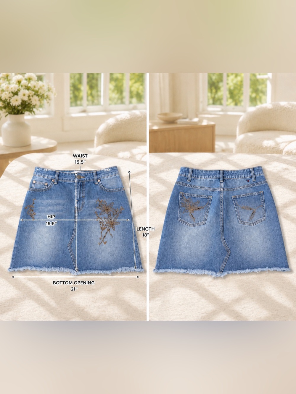 Tommy Hilfiger Vintage Blue Denim Mini Skirt with Embroidered Detail size 6 GUC - Picture 3 of 10